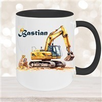 Tasse Wunschname Baustelle Bagger Keramik Kinderbecher versch. Farben