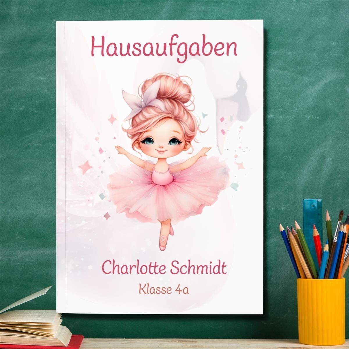 Hausaufgabenheft Ballerina #1 DIN A5 - 48 Blatt mit Name und Klasse
