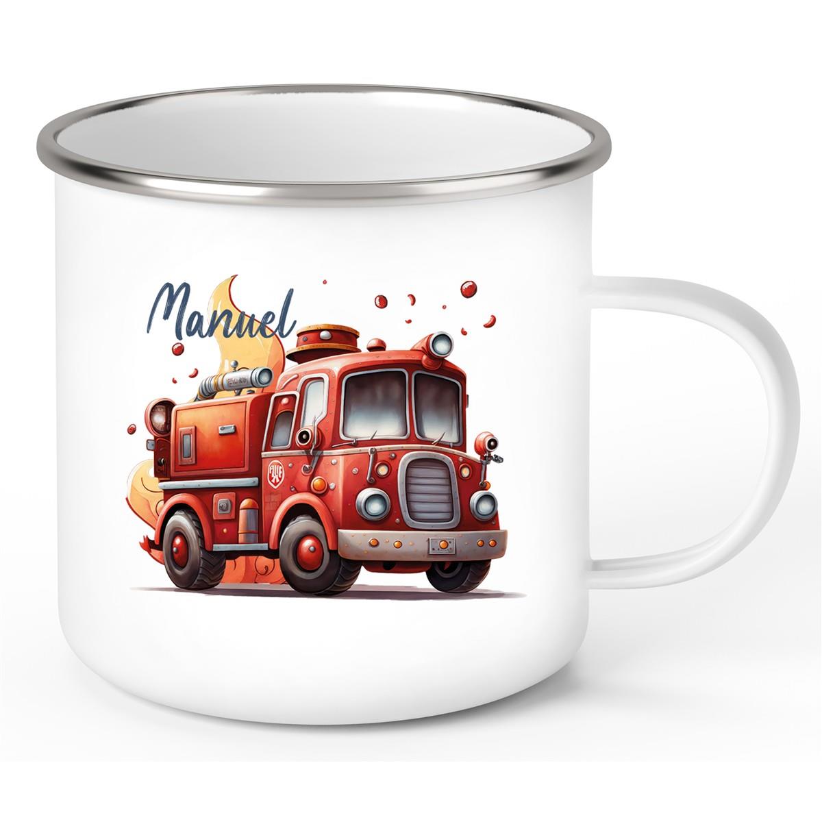 Tasse Wunschname Feuerwehr 1 Emaille Kinderbecher