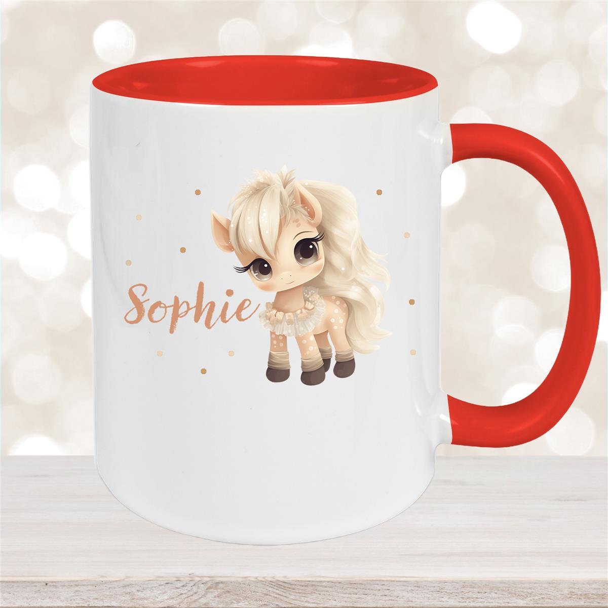 Tasse Pferd #8 Wunschname Keramik Kinderbecher personalisiert Rot