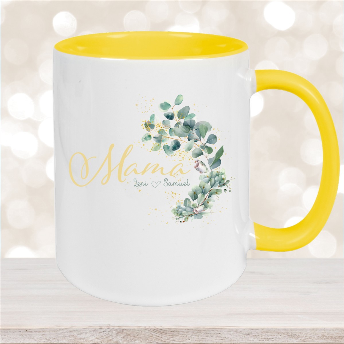 Tasse Muttertag #8 Wunschnamen Keramik Personalisiert Gelb