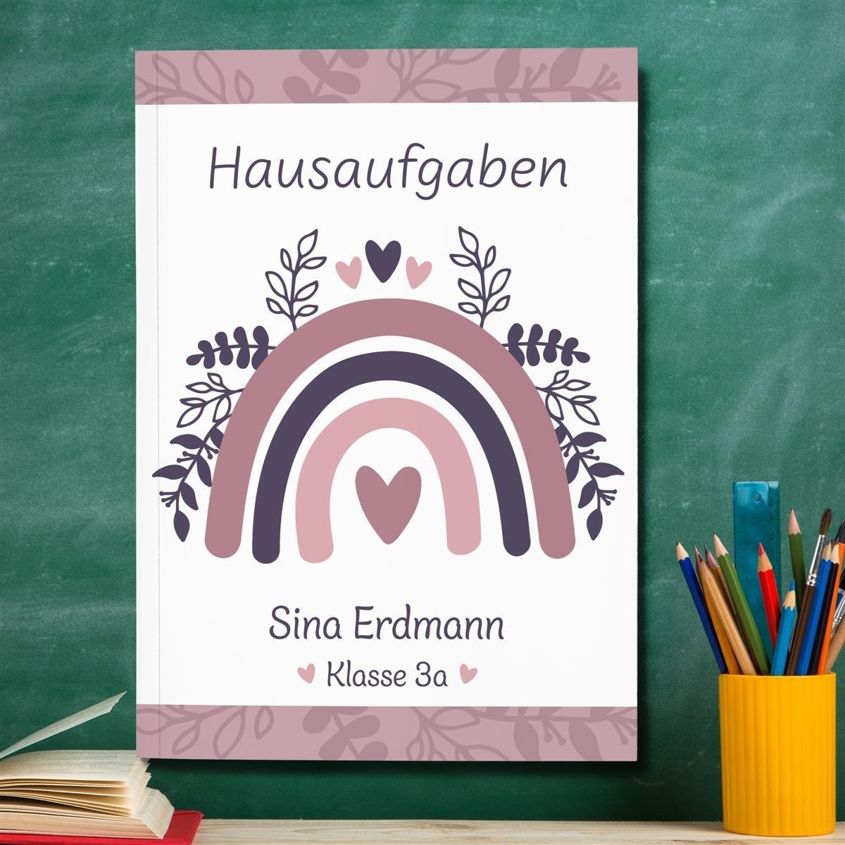 Hausaufgabenheft Regenbogen #2 DIN A5 - 48 Blatt mit Name und Klasse