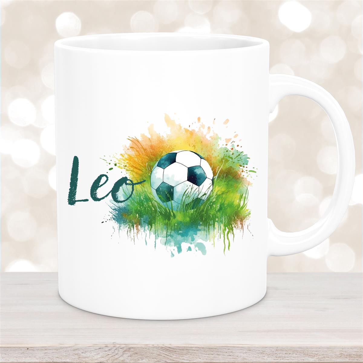 Tasse Fußball #5 Wunschname Keramik Kinderbecher personalisiert Weiß