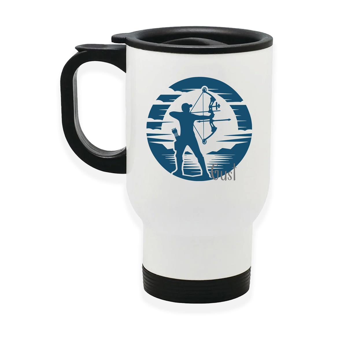 Edelstahl-Thermobecher mit Deckel Bogenschütze 3 weiß