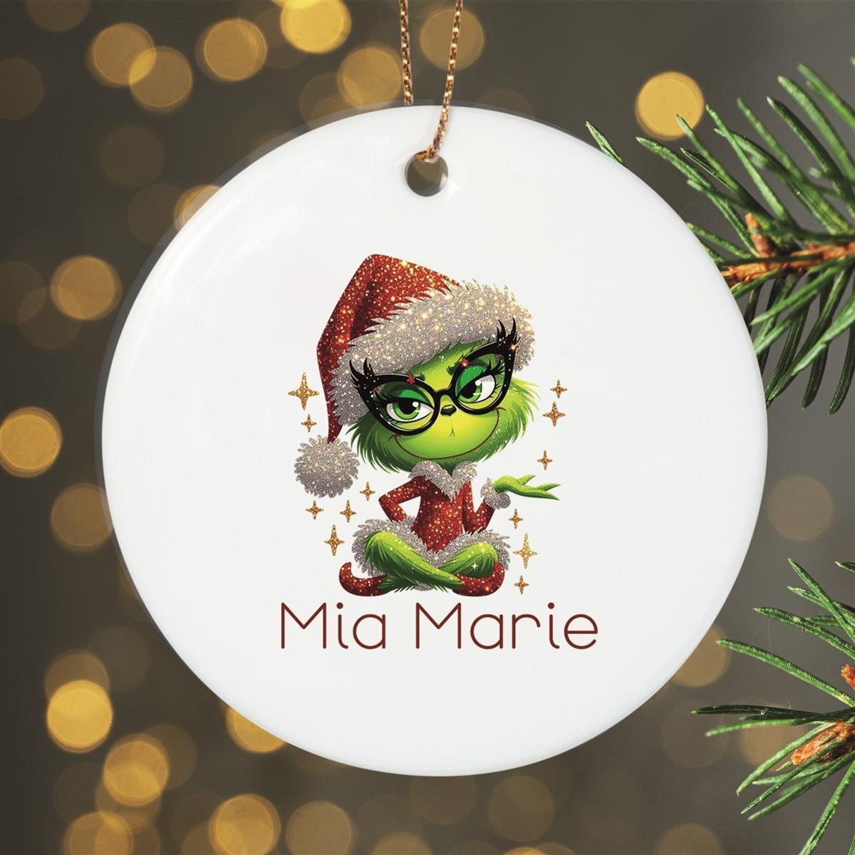 Weihnachtsanhänger personalisiert Lady-Grinch 4 Name Motiv Anhänger Keramik, Weihnachtsschmuck, Weihnachtskugel, Christbaumschmuck versch. Formen