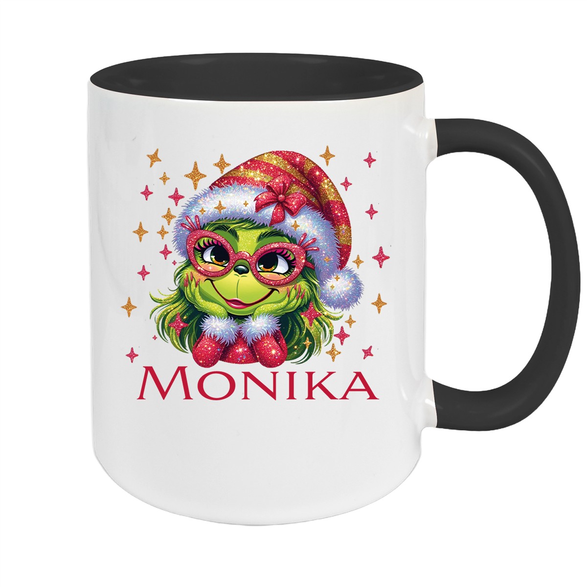 Tasse Wunschname Weihnachten Lady-Grinch #1 Keramik Kinderbecher Schwarz