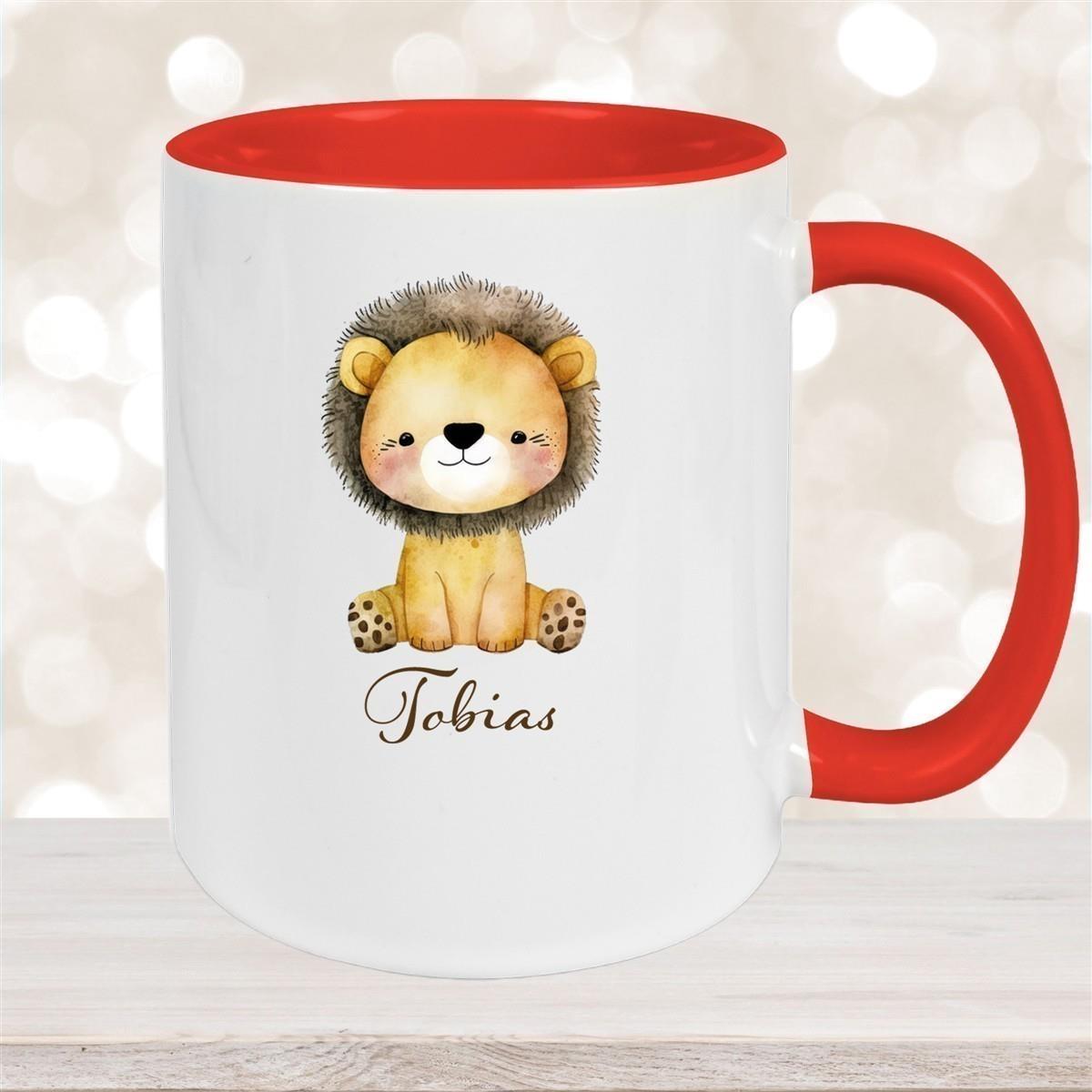Tasse Wunschname Löwe 1 Keramik Kinderbecher versch. Farben