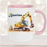 Tasse Wunschname Baustelle Bagger Keramik Kinderbecher versch. Farben