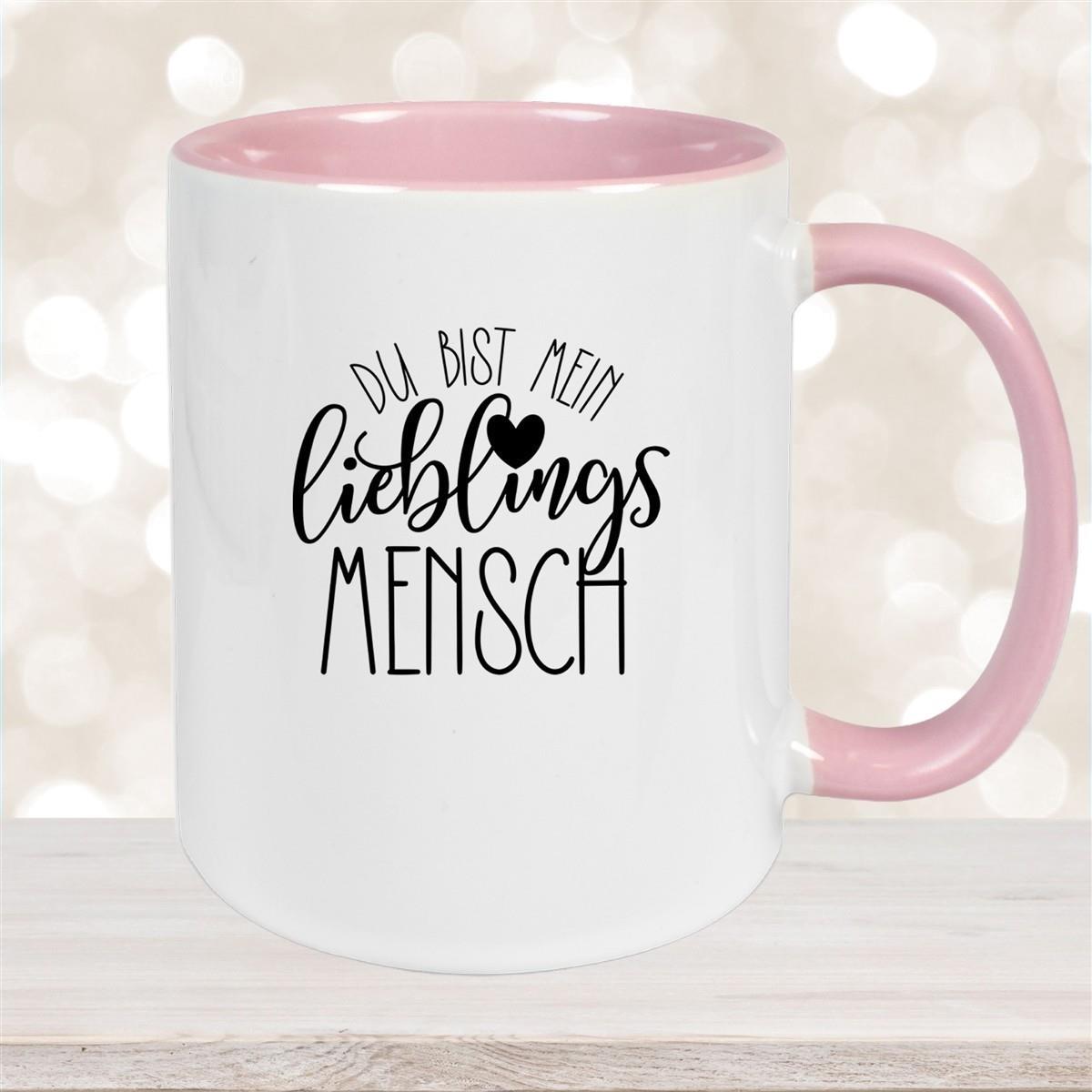 Tasse Spruch "Lieblingsmensch" Valentinstag 19 Keramik versch. Farben