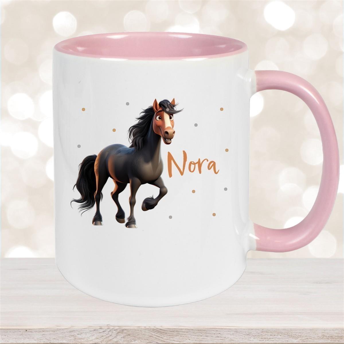 Tasse Pferd 2 Wunschname Keramik Kinderbecher personalisiert versch. Farben