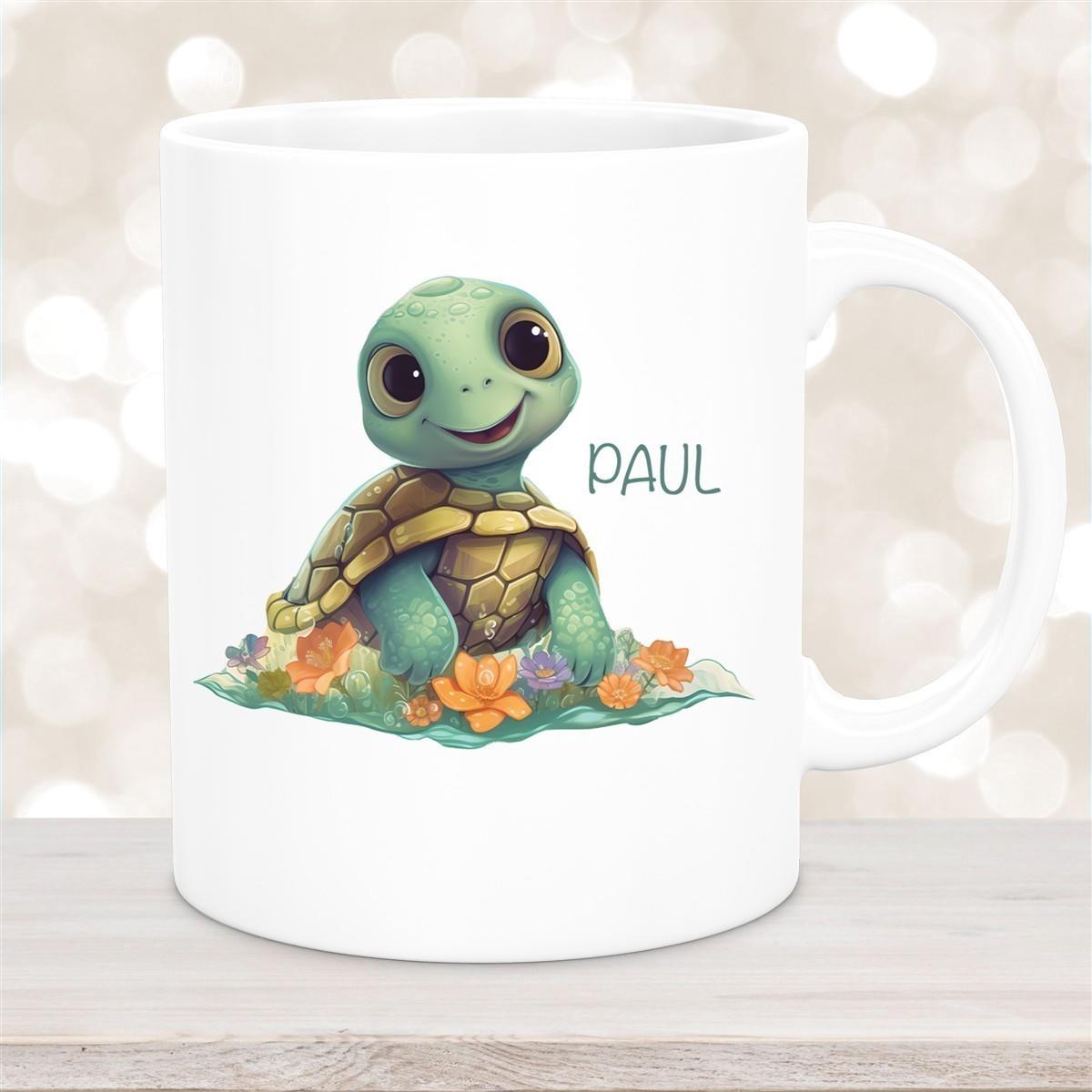 Tasse Wunschname Schildkröte 1 Keramik Kinderbecher personalisiert versch. Farben