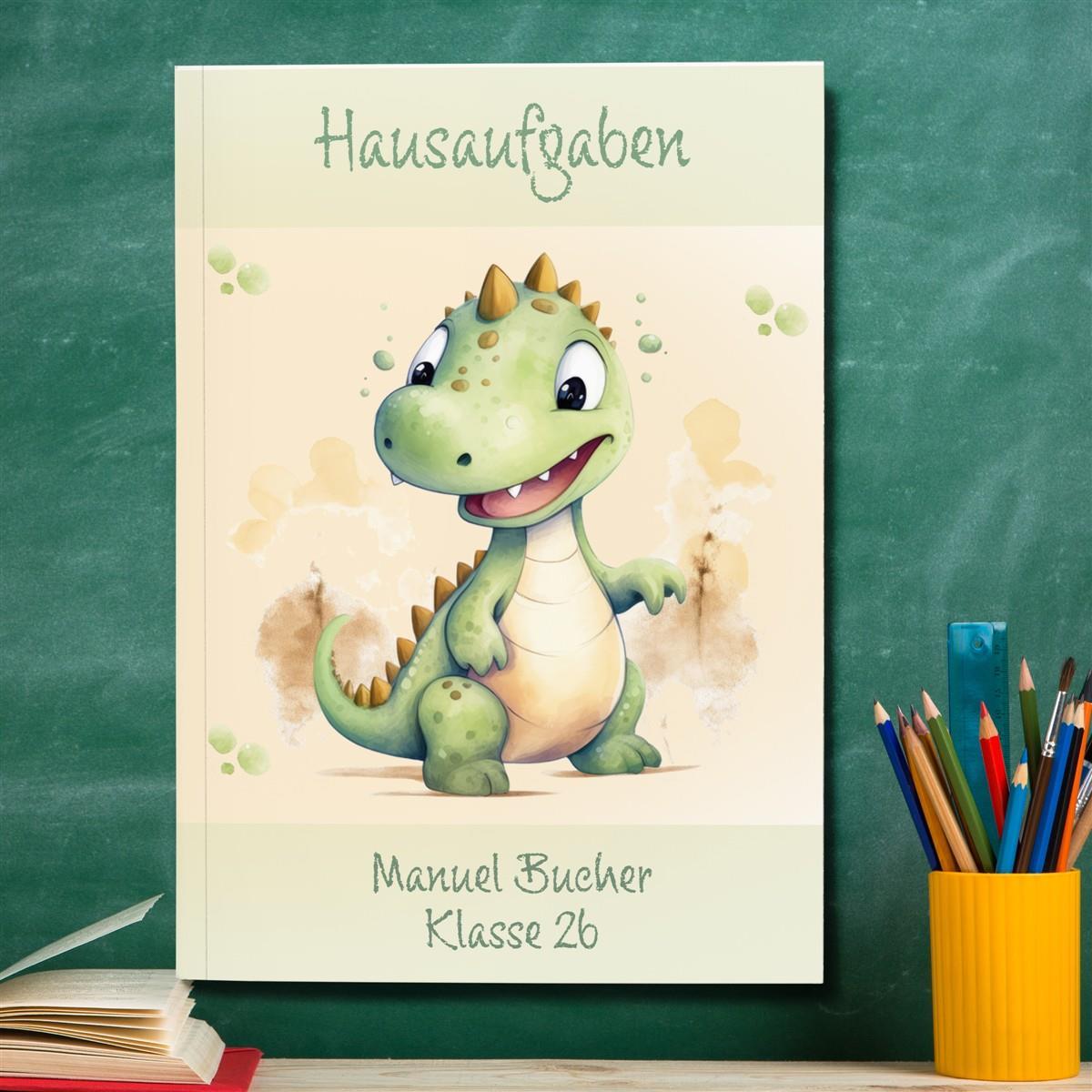 Hausaufgabenheft Dino 3  DIN A5 - 48 Blatt mit Name und Klasse