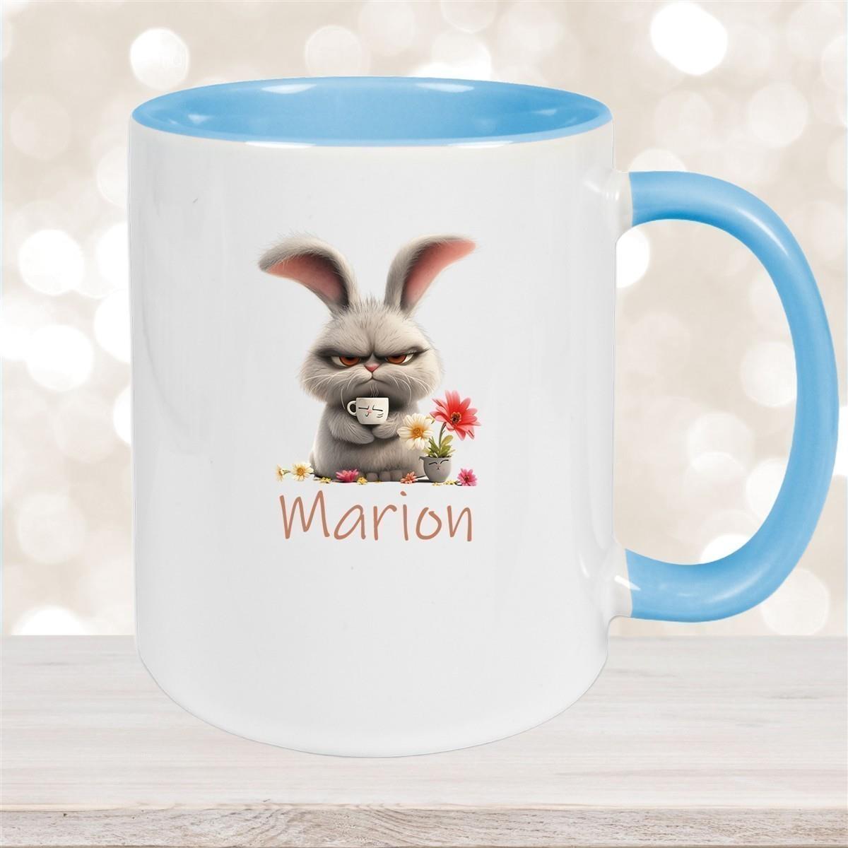 Tasse Ostern Grumpy-Bunny 2 Wunschnamen Keramik personalisiert versch. Farben
