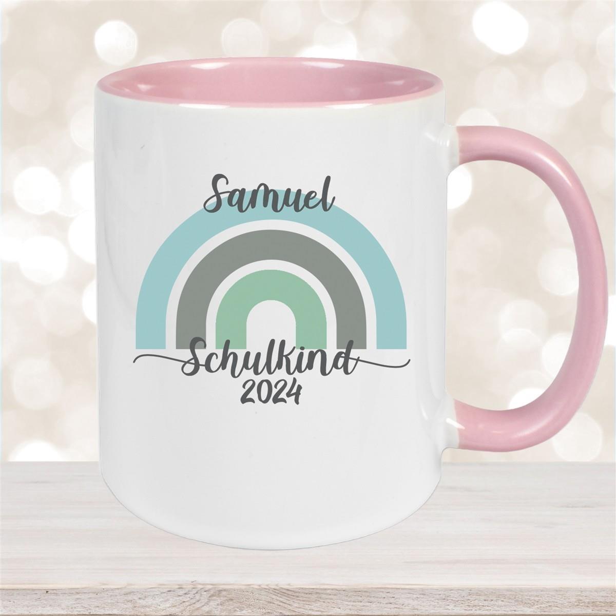 Tasse Schulkind 05 Wunschname Rainbow Keramik Kinderbecher Personalisiert versch. Farben