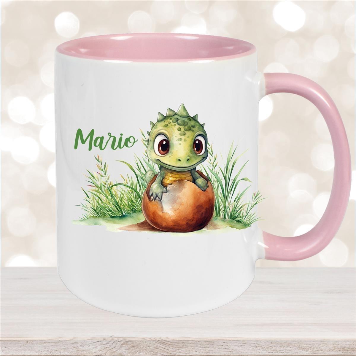 Tasse Dino 7 Wunschname Keramik Kinderbecher Personalisiert versch. Farben