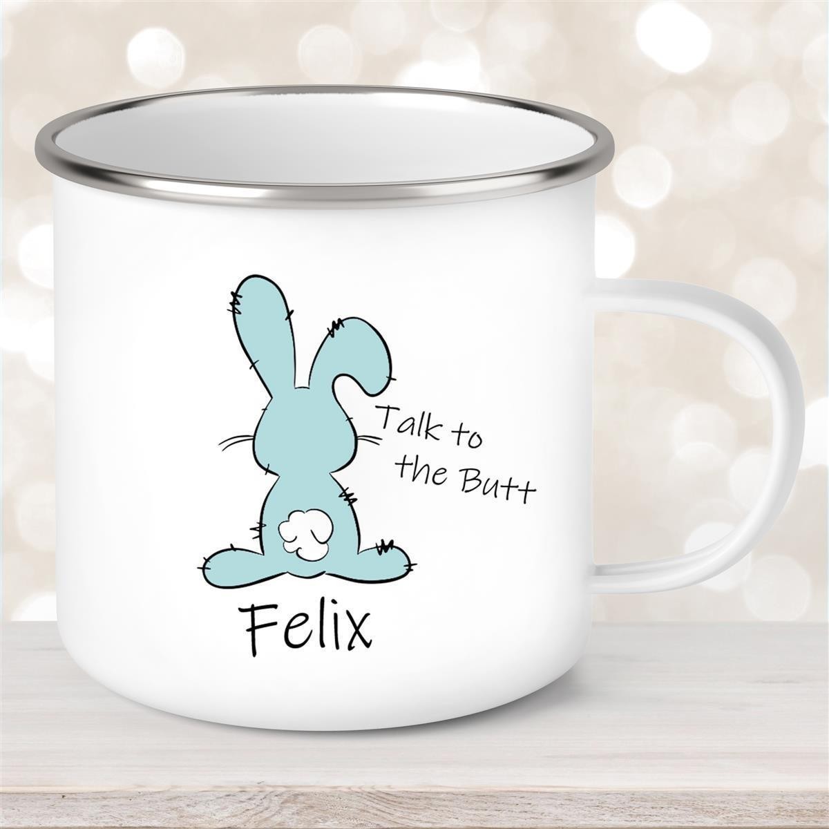 Tasse Ostern - Hase Talk to the Butt #2 Wunschnamen personalisiert Emaillie Tasse Ostern - Hase Talk to the Butt #2 Wunschnamen personalisiert Emaillie