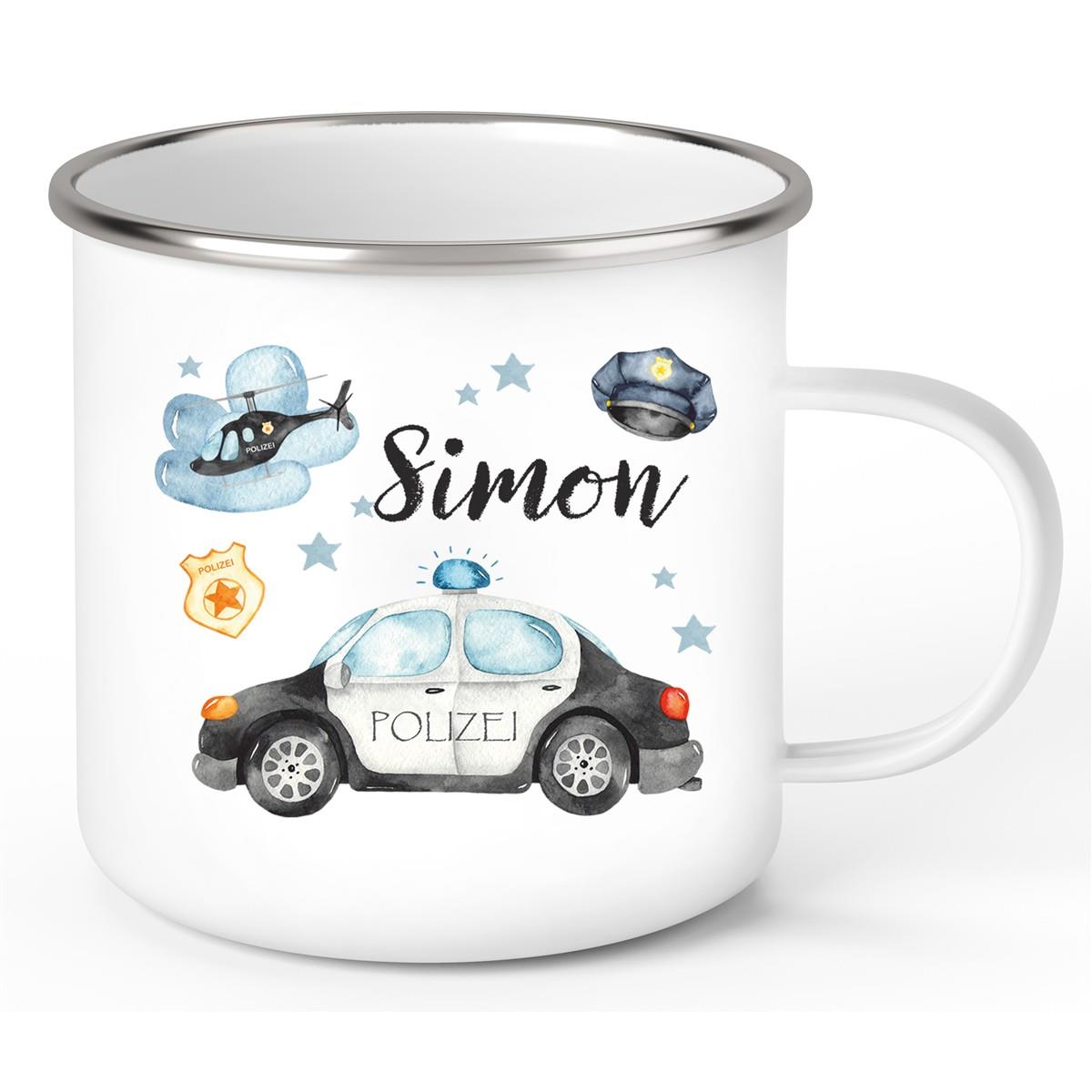 Tasse Polizei 3 Wunschname Emaille Kinderbecher personalisiert