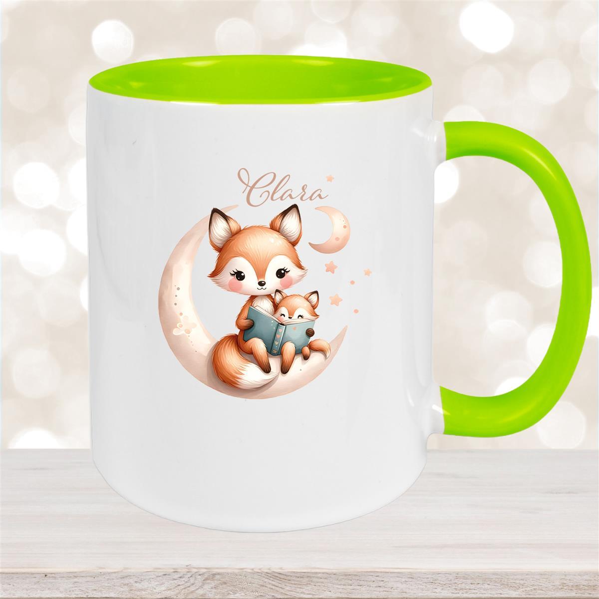 Tasse Wunschname Fuchs #2 Keramik Kinderbecher Grün