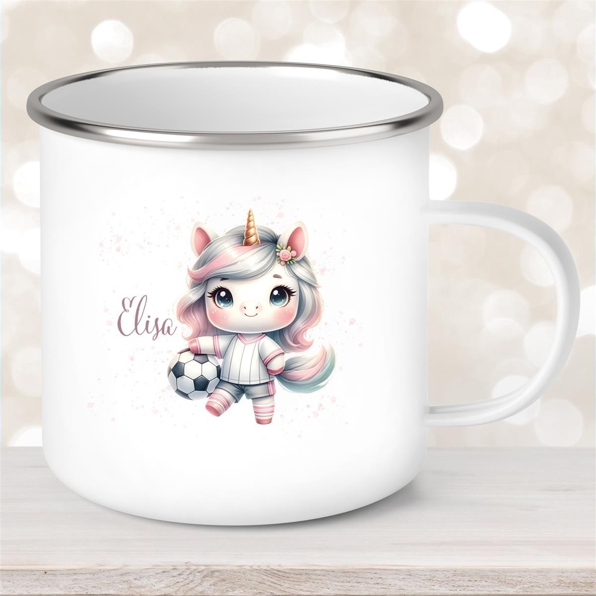 Tasse Fußball #10 Wunschname Emaille Kinderbecher personalisiert