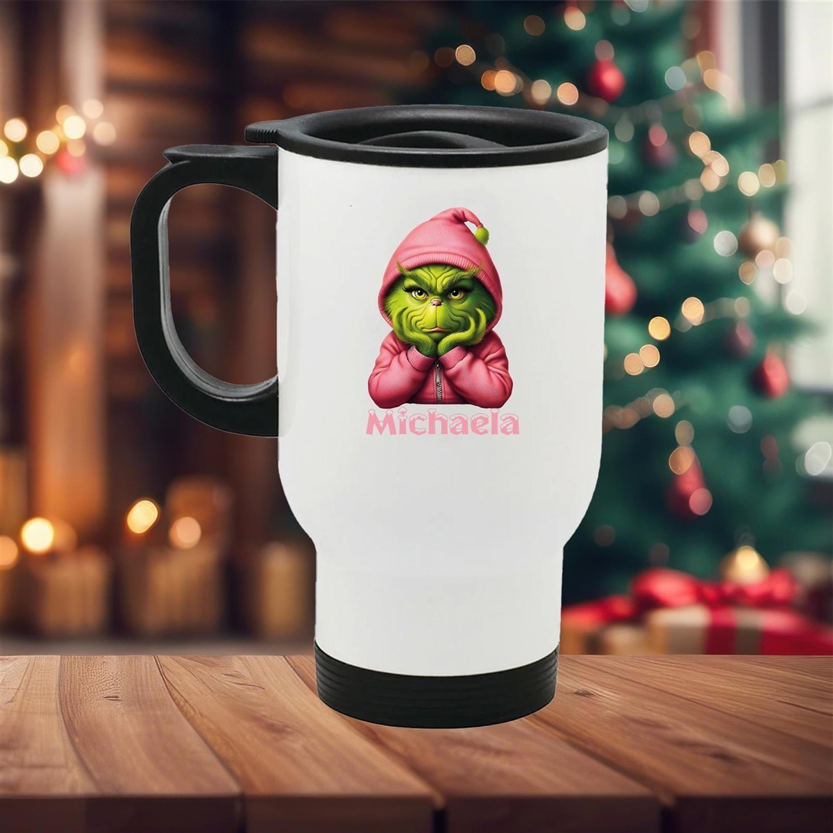 Edelstahl-Thermobecher mit Deckel Weihnachten Grinch 10# personalisiert weiß Edelstahl-Thermobecher mit Deckel Weihnachten Grinch 10# personalisiert weiß