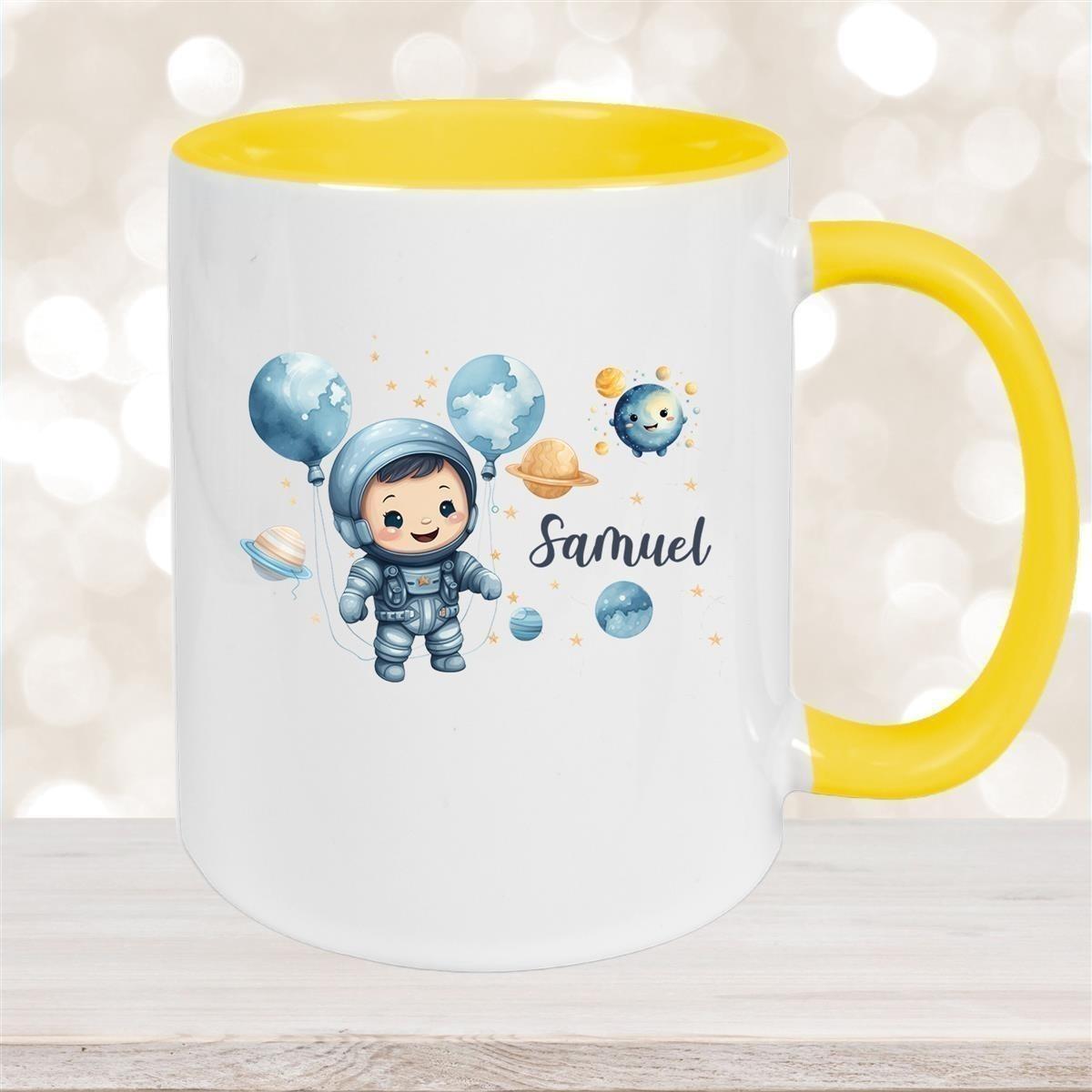 Tasse Kinder Astronaut 1 Wunschname Keramik Kinderbecher personalisiert versch. Farben