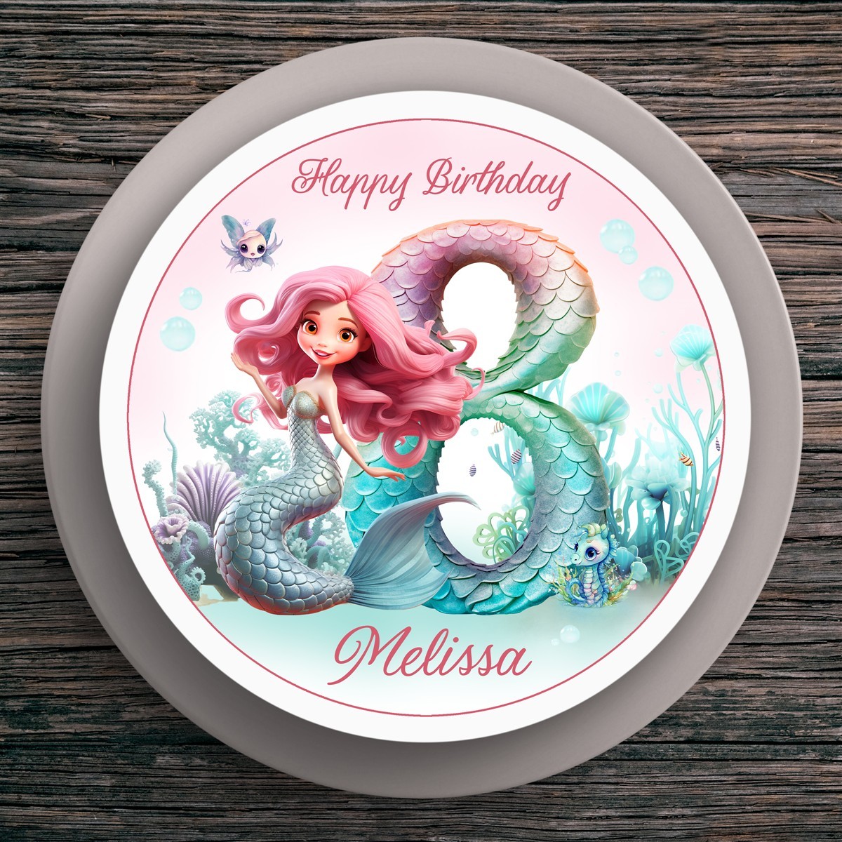 Tortenaufleger Geburtstag Mermaid Meerjungfrau #3 Name & Zahl (20cm) Fondant Papier