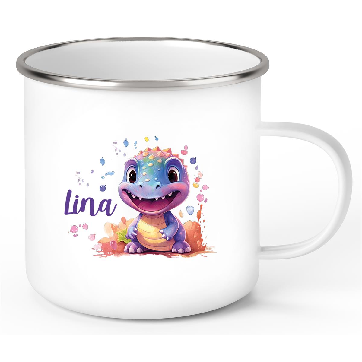 Tasse Wunschname Dino #9 Emaille Kinderbecher