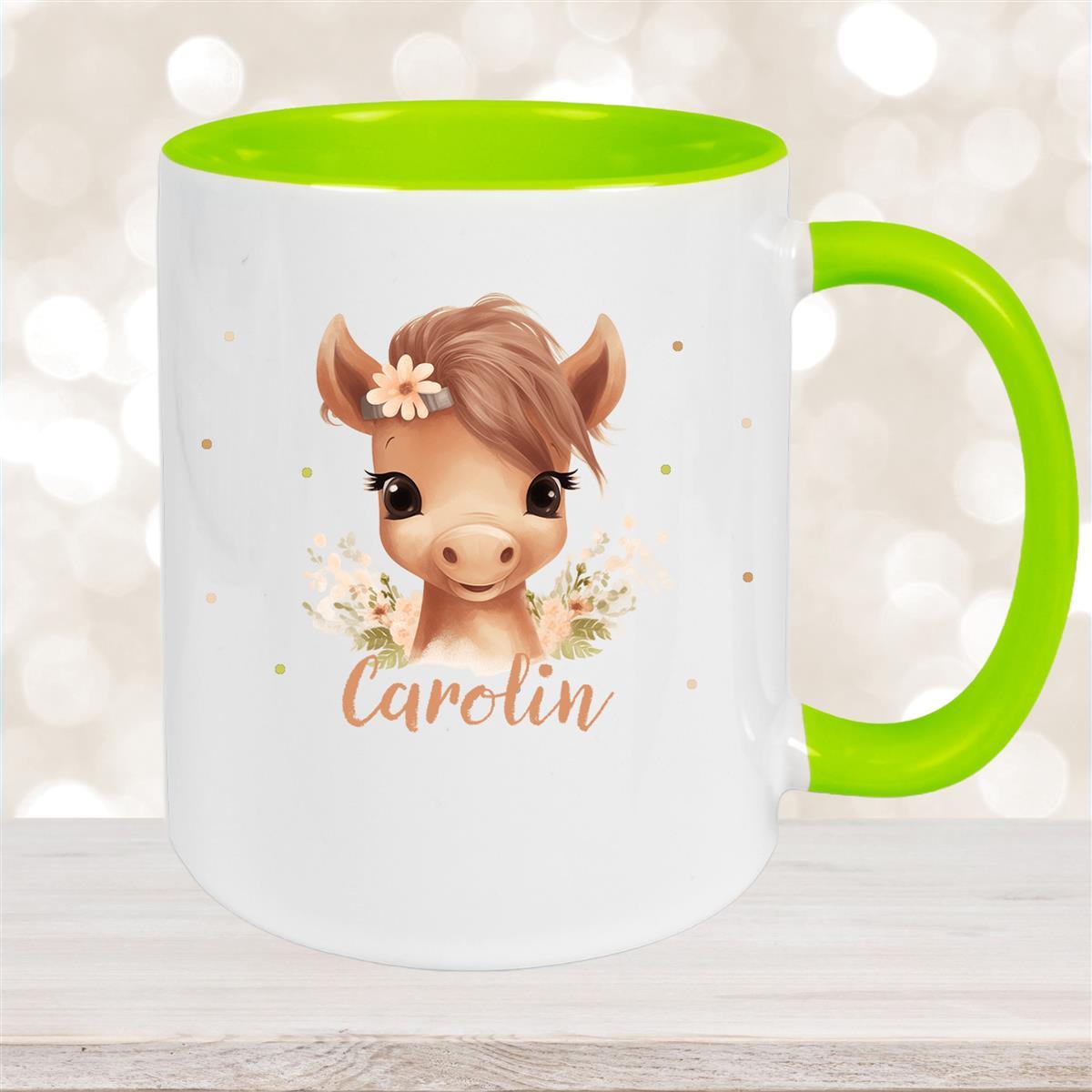 Tasse Pferd #6 Wunschname Keramik Kinderbecher personalisiert Grün