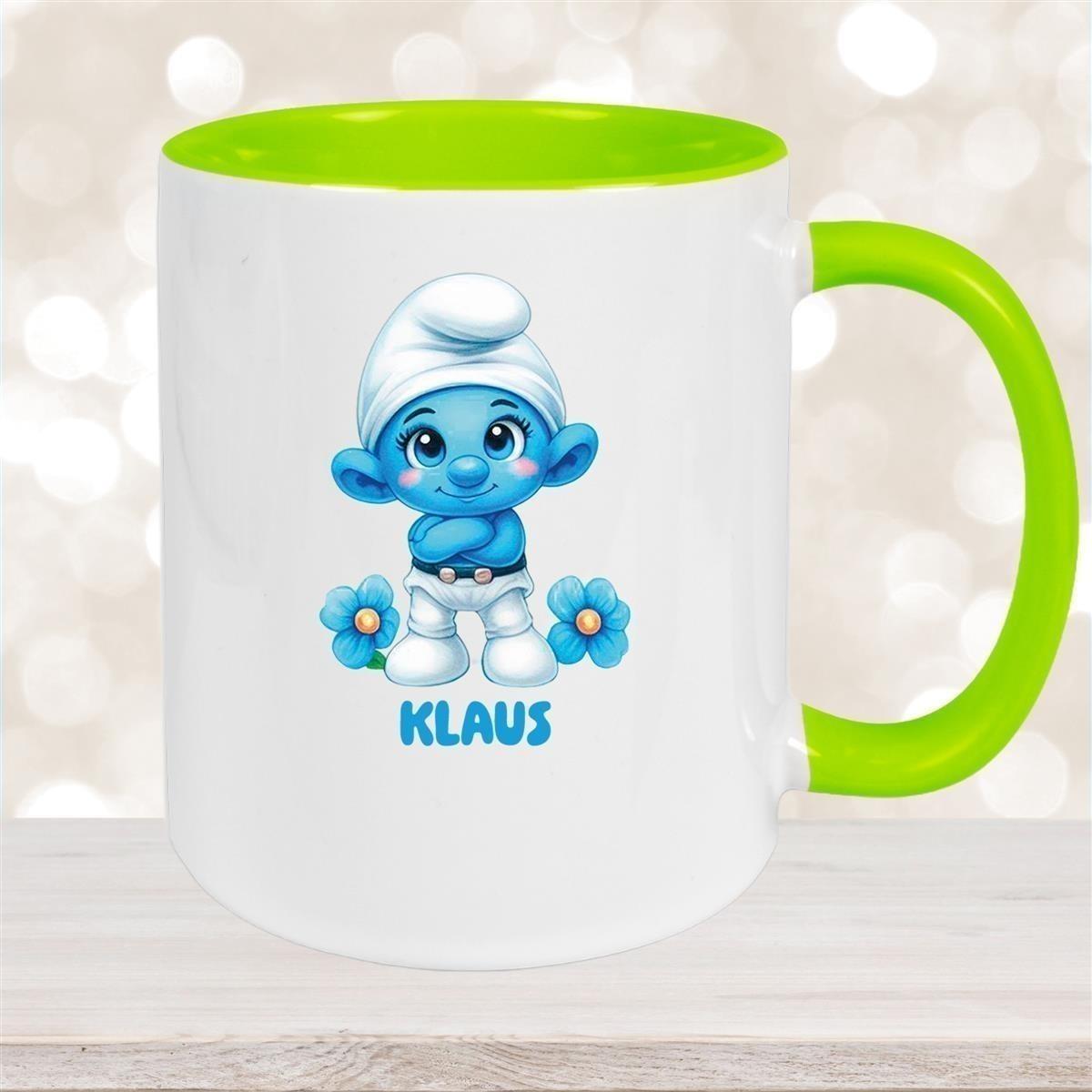 Tasse Kinder Schlumpf 3 Wunschname Keramik Kinderbecher personalisiert versch. Farben