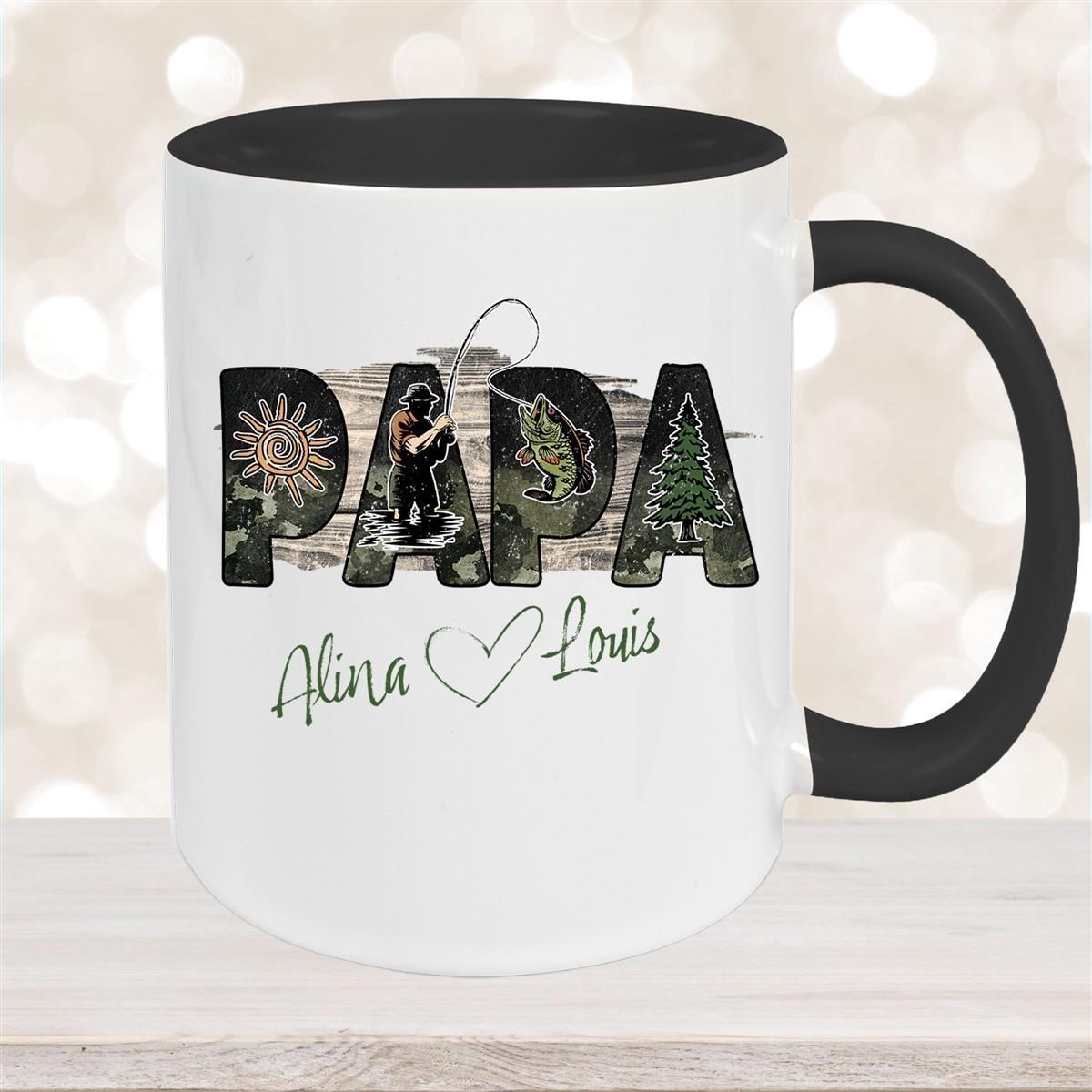 Tasse Vatertag 6 "Angler" Wunschnamen Keramik Personalisiert versch. Farben