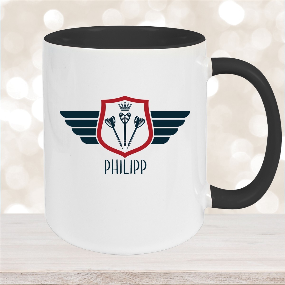 Tasse Dart #2 Wunschname Keramik Kinderbecher personalisiert Schwarz