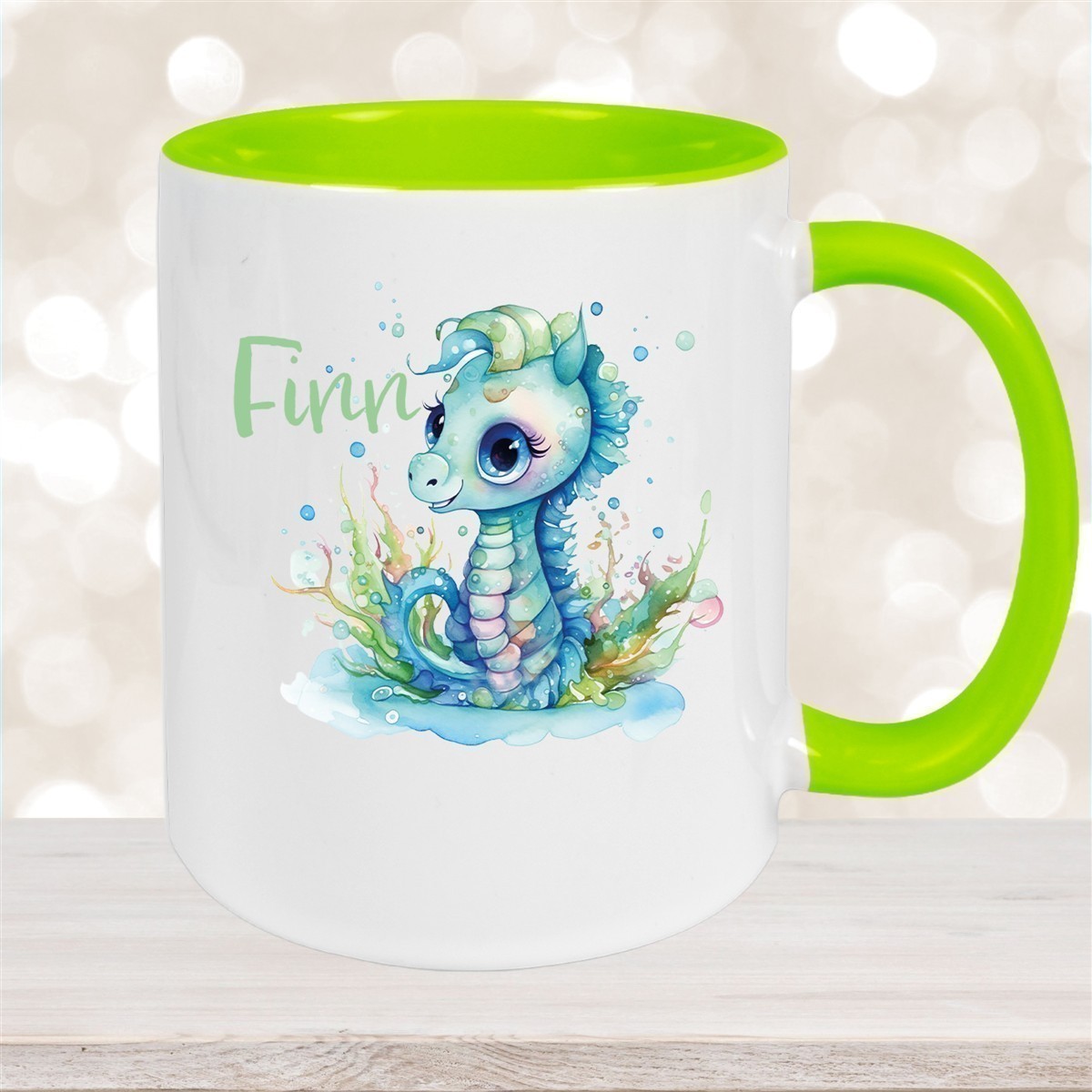 Tasse Wunschname Meerestiere-Seepferdchen #1 Keramik Kinderbecher versch. Farben