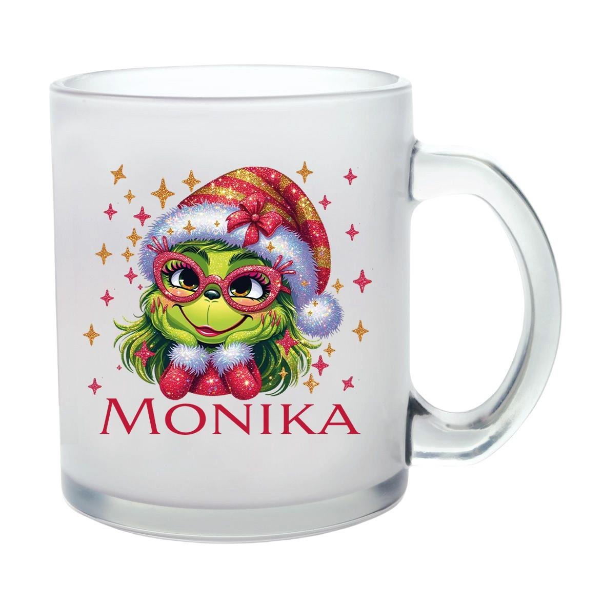 Milchglastasse Wunschname Weihnachten Lady-Grinch 1 Glas Kinderbecher SONDEREDITION