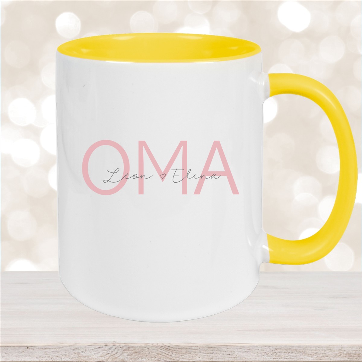 Tasse, Oma, Muttertag, Geburtstag #1 Wunschnamen Keramik Personalisiert Gelb