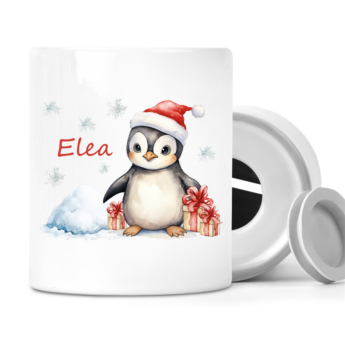 Spardose mit Wunschname Weihnachten Pinguin 1 personalisiert