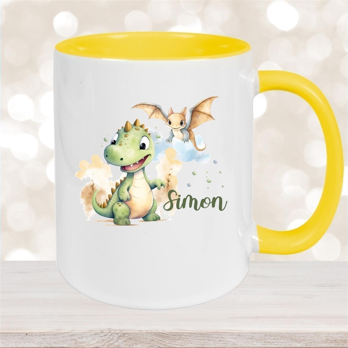 Tasse Dino #6 Wunschname Keramik Kinderbecher Personalisiert versch. Farben