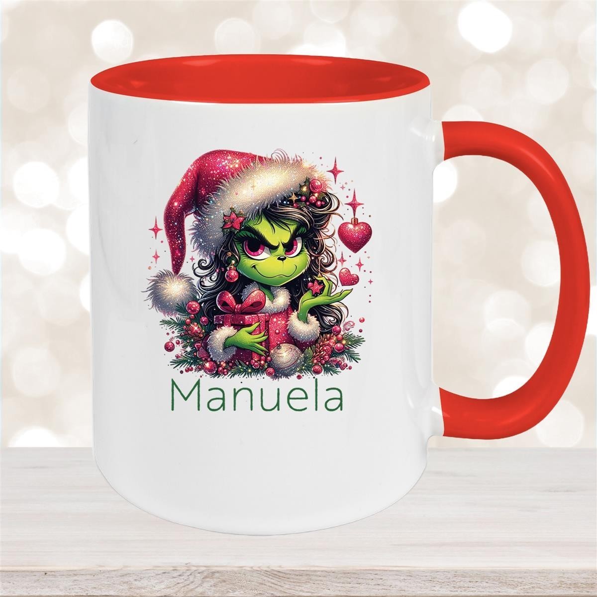 Tasse Wunschname Weihnachten Lady-Grinch #2 Keramik Kinderbecher versch. Farben