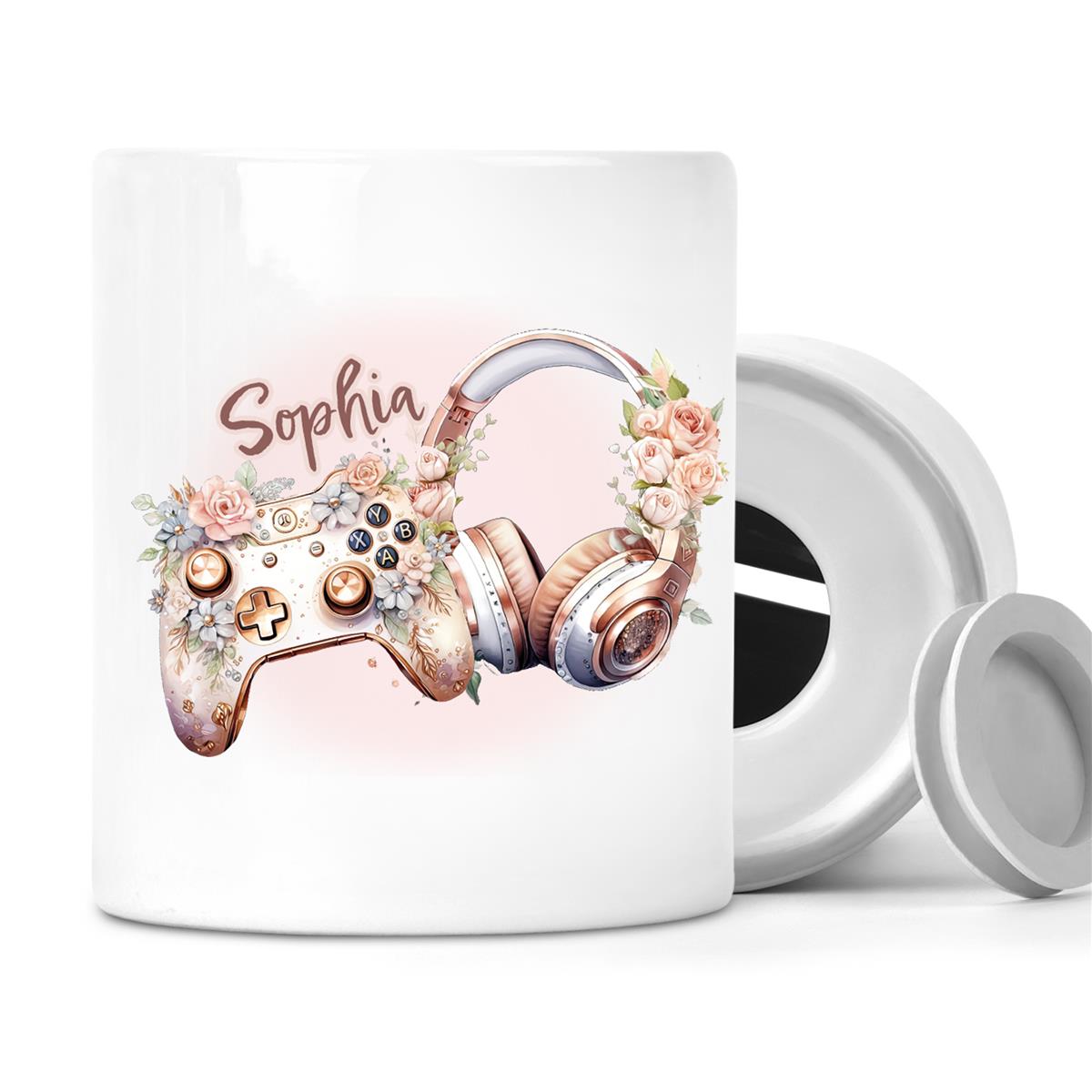 Spardose mit Wunschname Gamer 4, Controller, HeadSet, Gamer Fund, Personalisiert