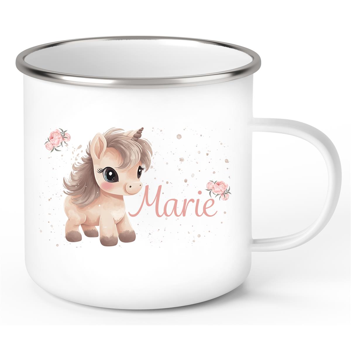 Tasse Einhorn 8 Wunschname Emaille Kinderbecher personalisiert