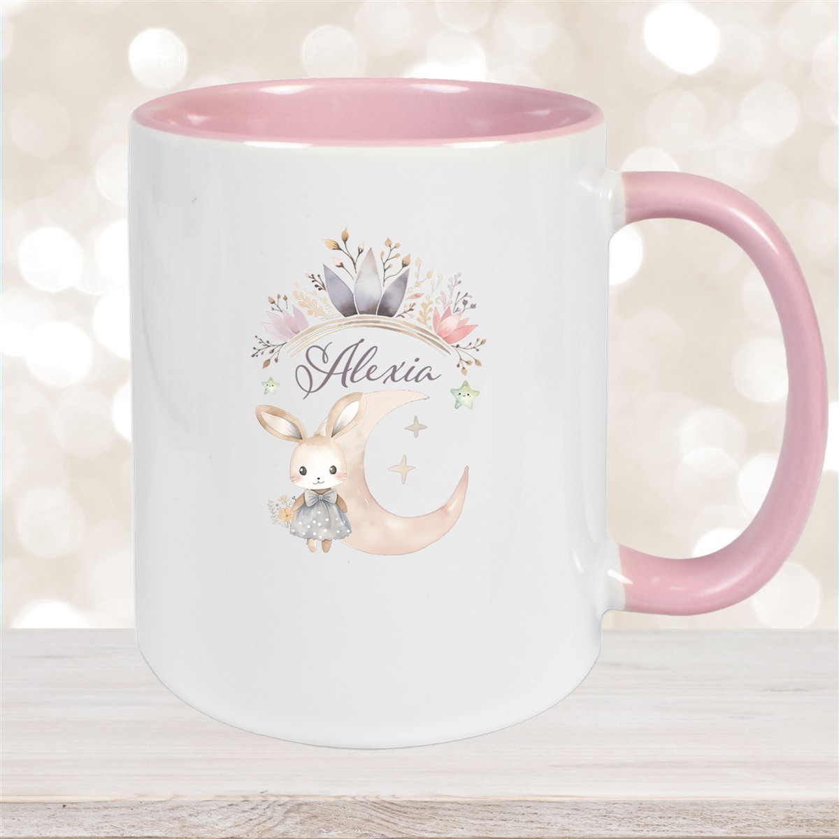 Tasse Hase Wunschname Keramik Kinderbecher Personalisiert Altrosa