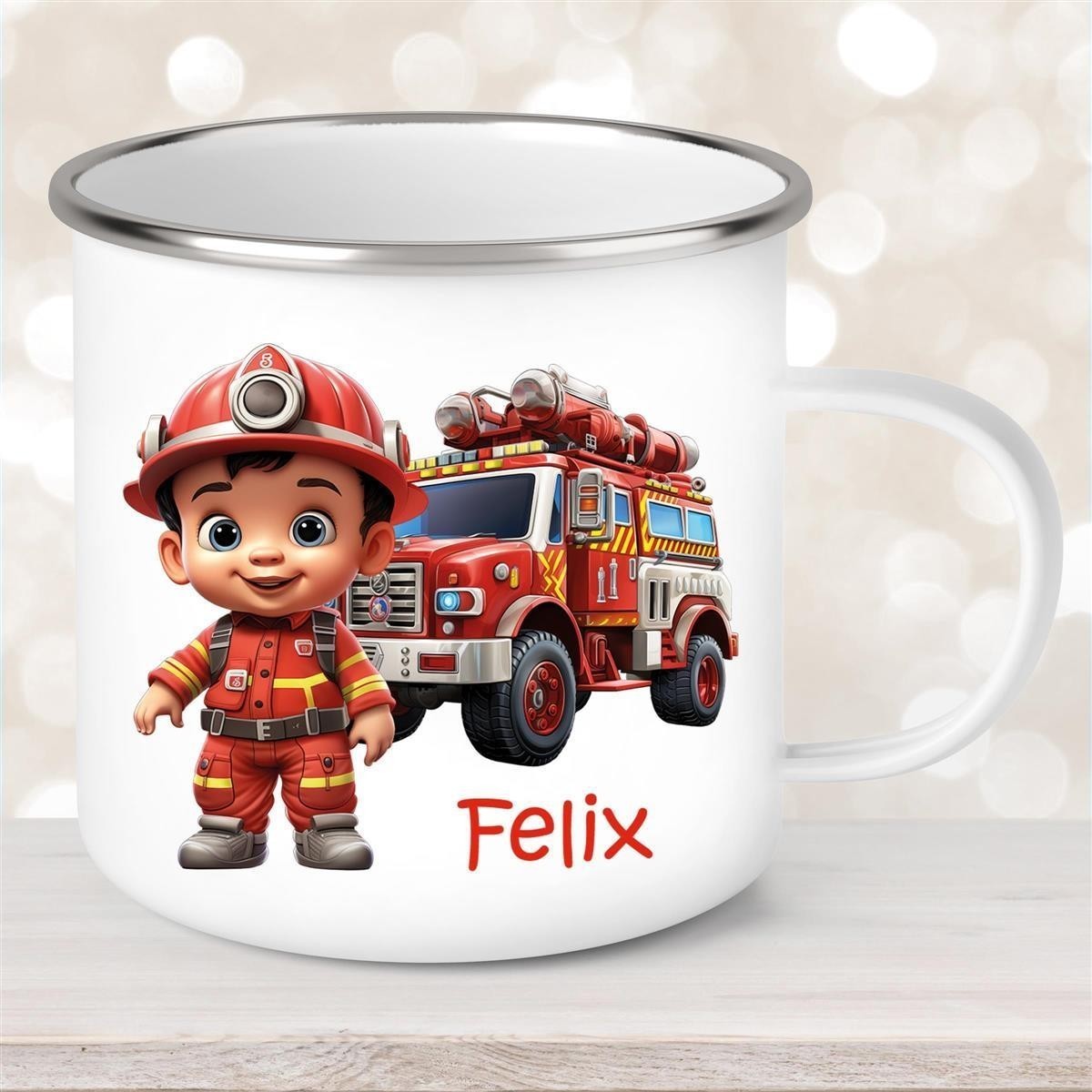Tasse Wunschname Feuerwehr #4 Emaille Kinderbecher