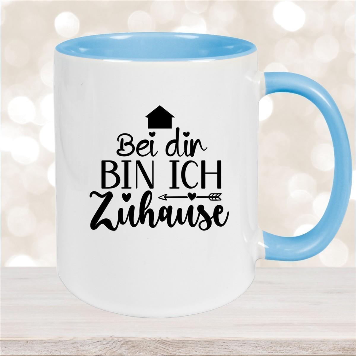 Tasse Liebe -  Spruch "Bei dir bin ich zu Hause" Valentinstag Wunschnamen Keramik personalisiert versch. Farben