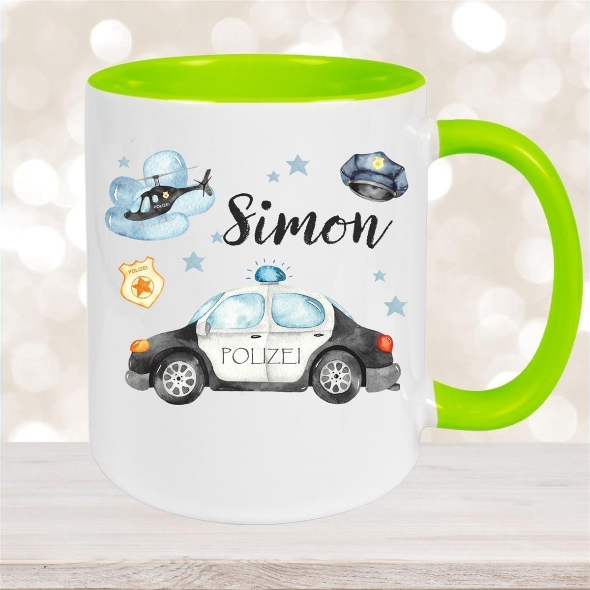 Tasse Polizei 3 Wunschname Keramik Kinderbecher personalisiert versch. Farben