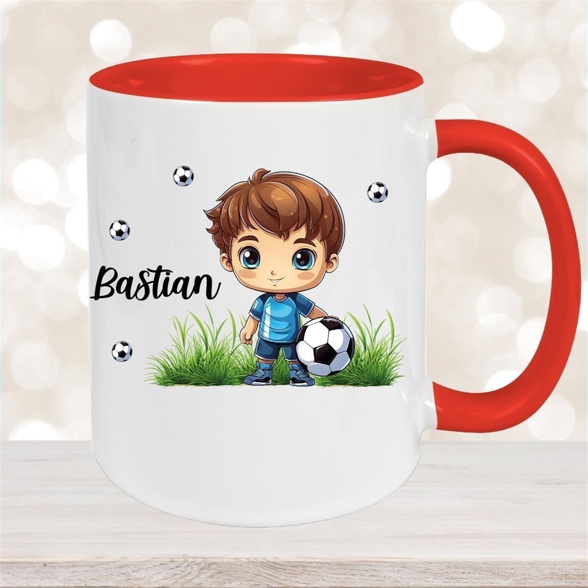 Tasse Fußball #6 Wunschname Keramik Kinderbecher personalisiert versch. Farben