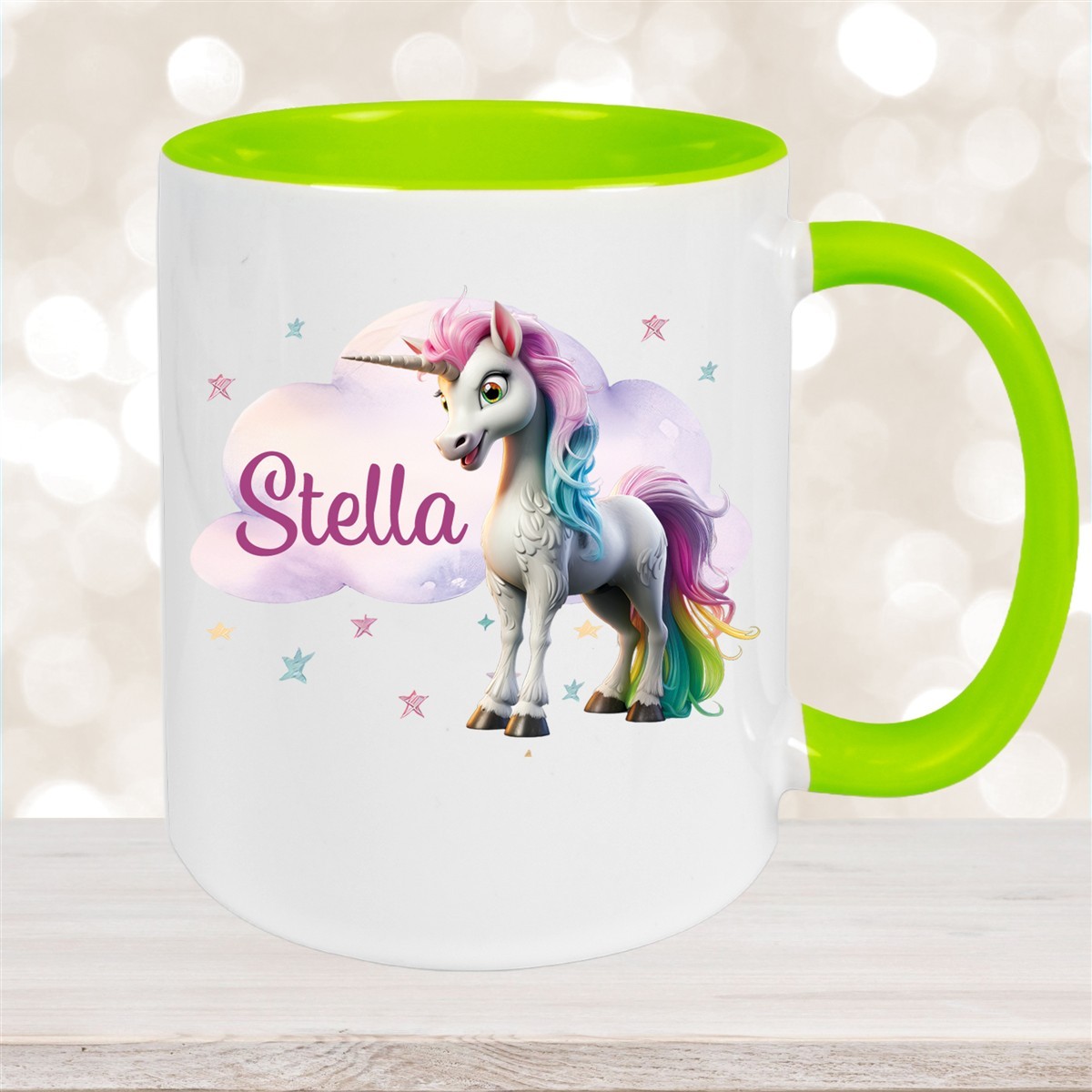 Tasse Einhorn Wolke #4 Wunschname Keramik Kinderbecher personalisiert Grün