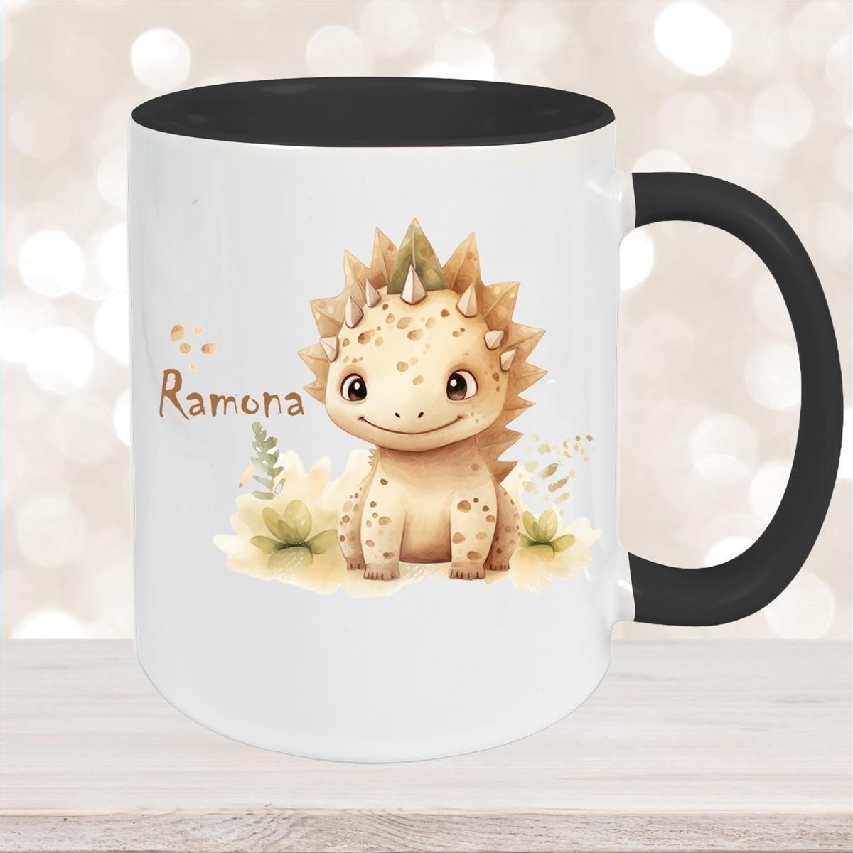 Tasse Wunschname Dino 2 Keramik Kinderbecher versch. Farben