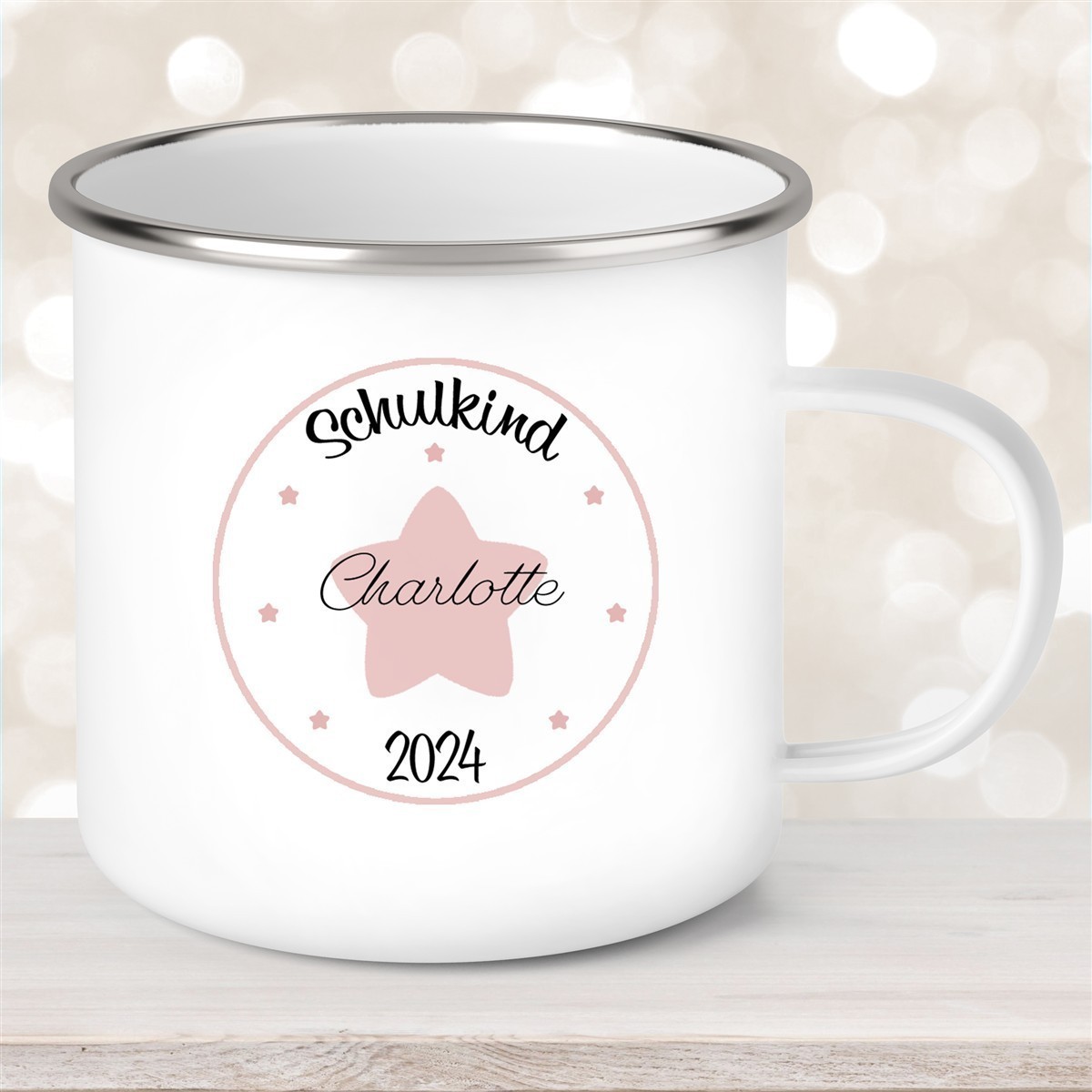 Tasse Schulkind #02 Wunschname Emaille Kinderbecher Personalisiert