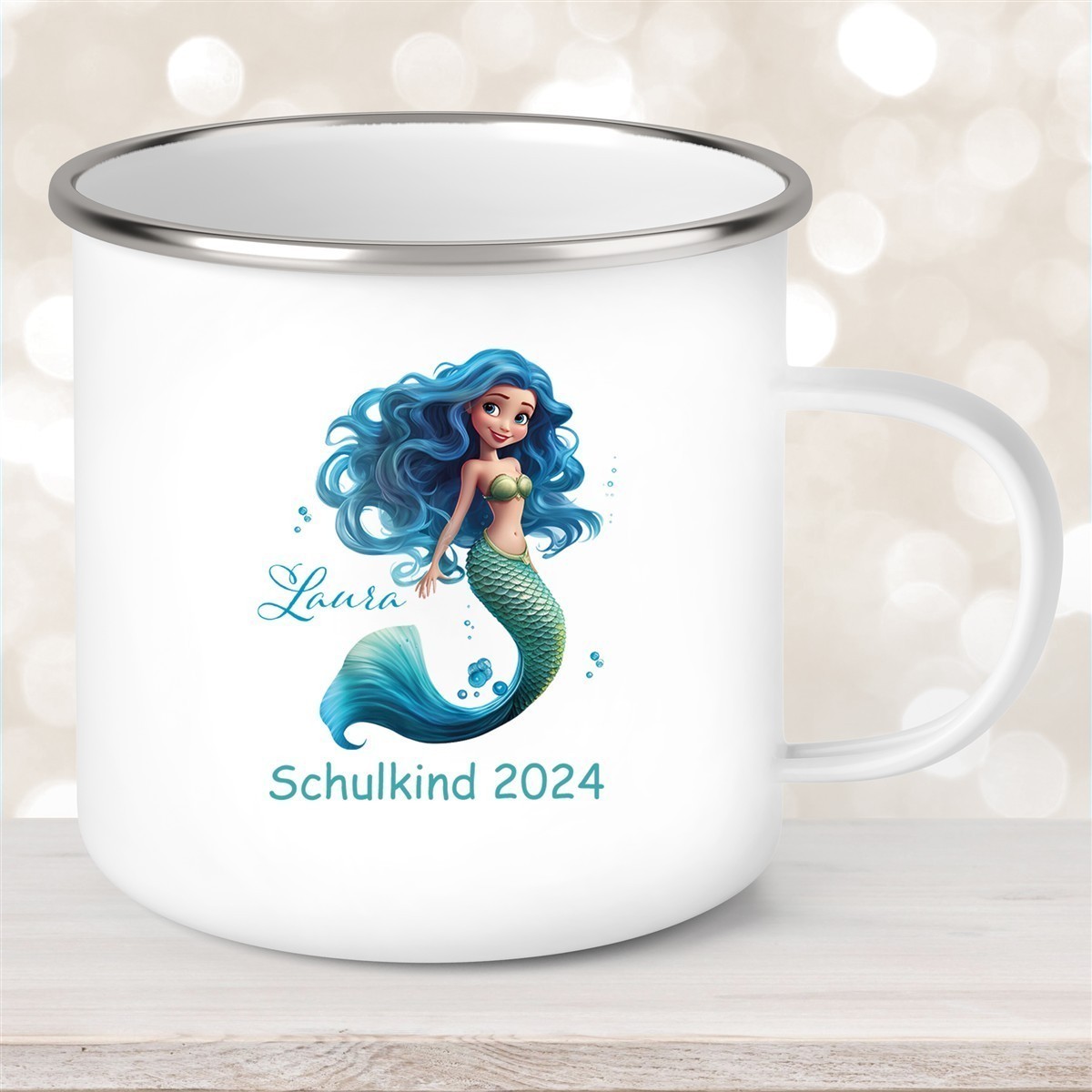 Tasse Schulkind #10 Wunschname Meerjungfrau #1 Emaille Kinderbecher Personalisiert Tasse Schulkind #10 Wunschname Meerjungfrau #1 Emaille Kinderbecher Personalisiert
