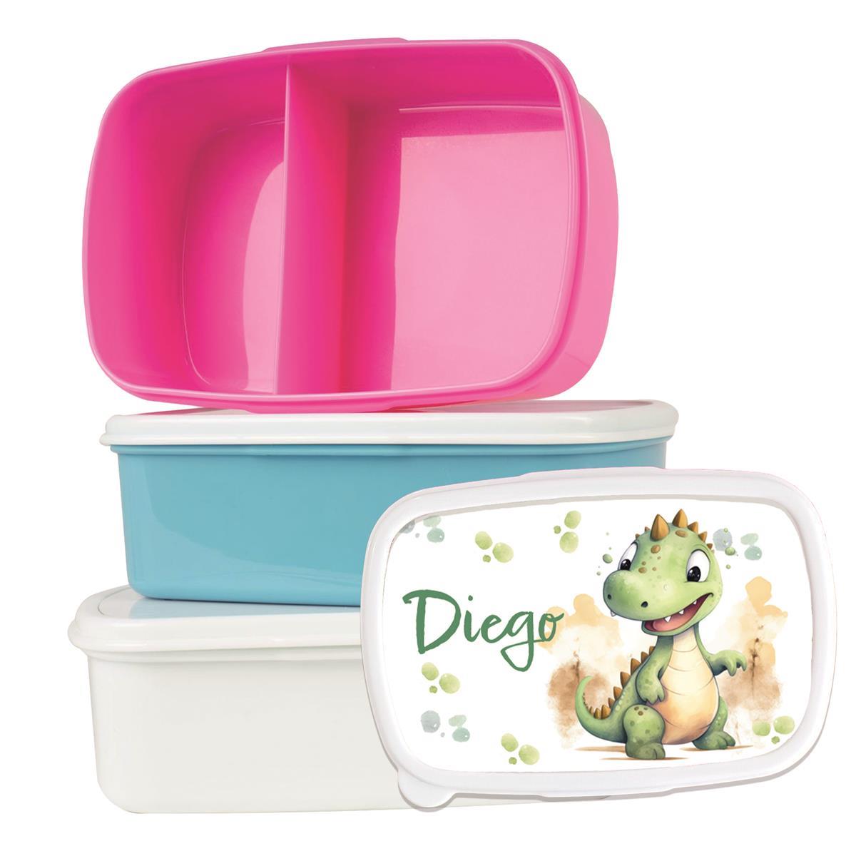 Brotdose mit Namen Dino 01 – Personalisierte Lunchbox für Schule & Kindergarten versch. Farben