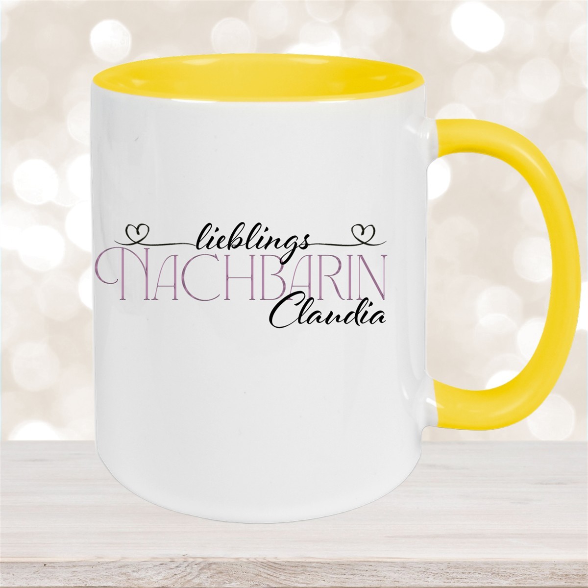 Tasse Wunschname Lieblings-Nachbarin #1 personalisiert Keramik Becher Gelb